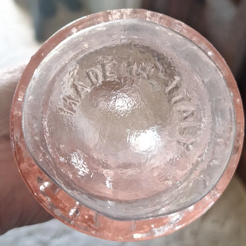 Midcentury Pink Glass Decorative Bottle/Made in Italy/Vintage Wine Carafe